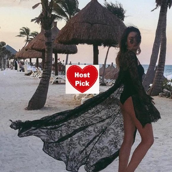 Black Boho Beach Dress Bikini Cover-up/Sarong swim cover up Resort Robe - Picture 2 of 8